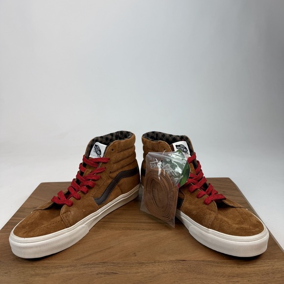 New Womens Vans Sk8 Hi Glazed Ginger Brown Leather Plaid Sneakers Size 8.5 NWOB - Picture 5 of 8